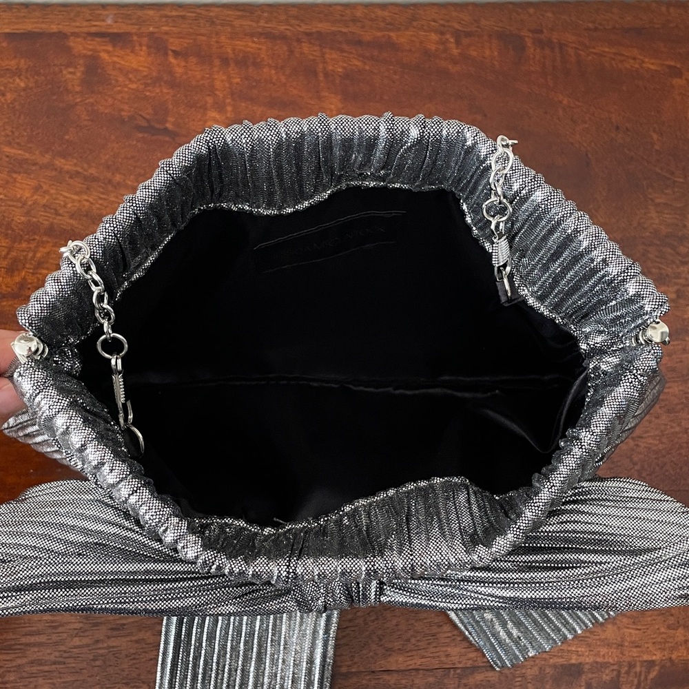 Jessica McClintock Vivienne Pleated Silver Bow Bag - Picture 4 of 5